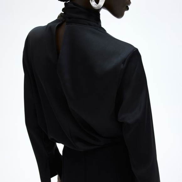 Draped Satin Blouse in Black - Picture 5 of 13